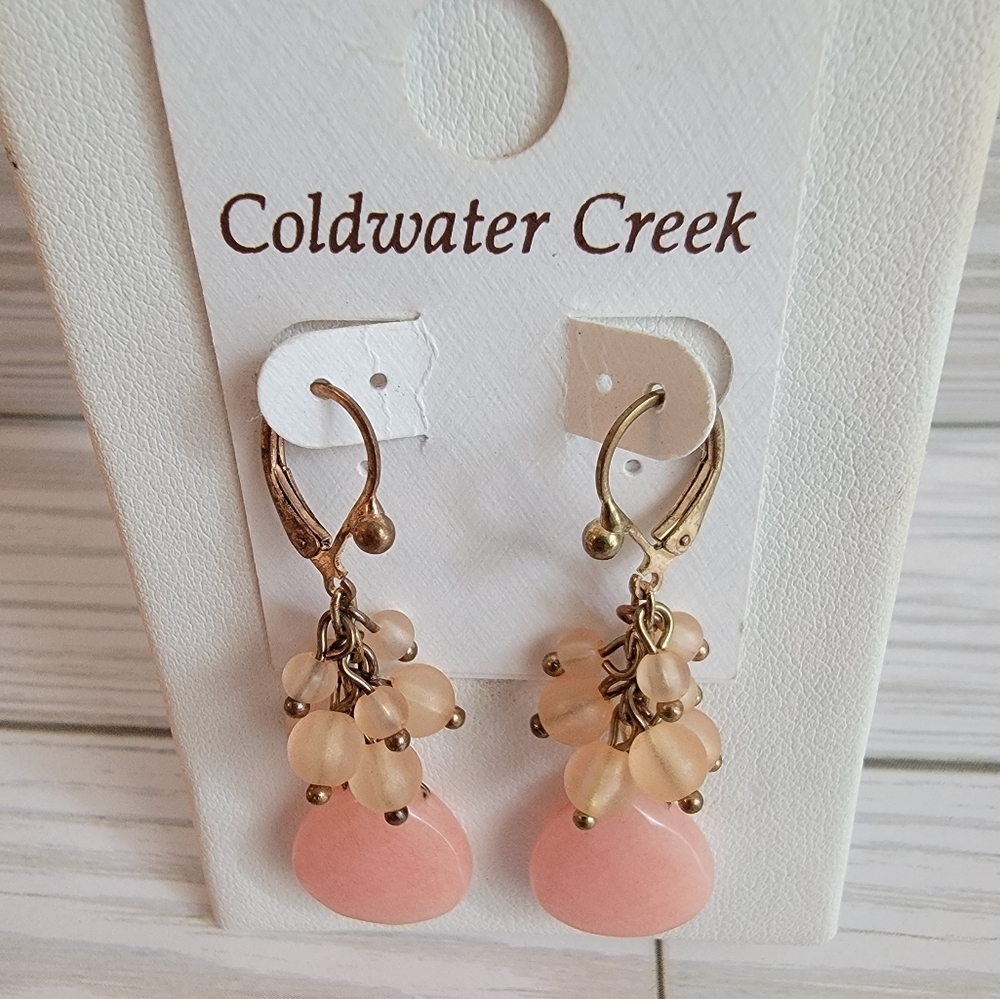 NWT Coldwater Creek Genuine Pink Stone Beaded Dangle Earrings
